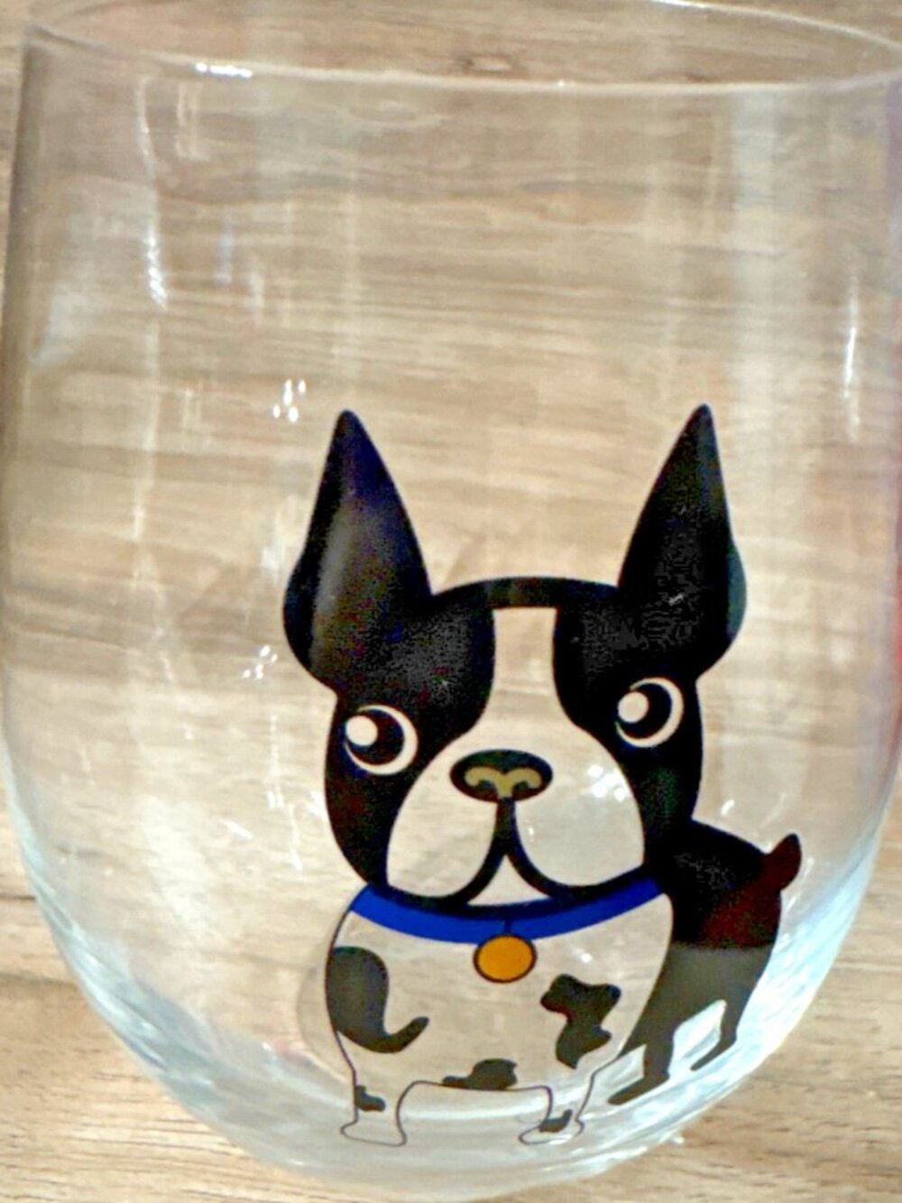 Circleware Boston Terrier Stemless Wine Glass Clear Glassware Dog Graphic Party